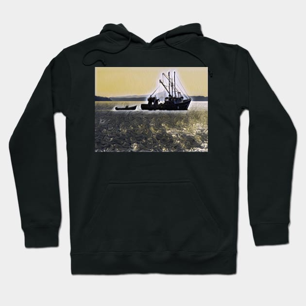 Sunrise Fishing Ship Hoodie by Unique Gifts 24/7